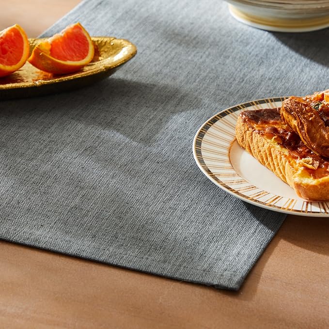 ZeeMart Rustic Cotton Linen Table Runner, 13x60 Inches Dark Grey, Farmhouse Style Dark Grey Table Runners 60 Inches Long, Washable Kitchen Dining Table Decoration for Home Party Decor