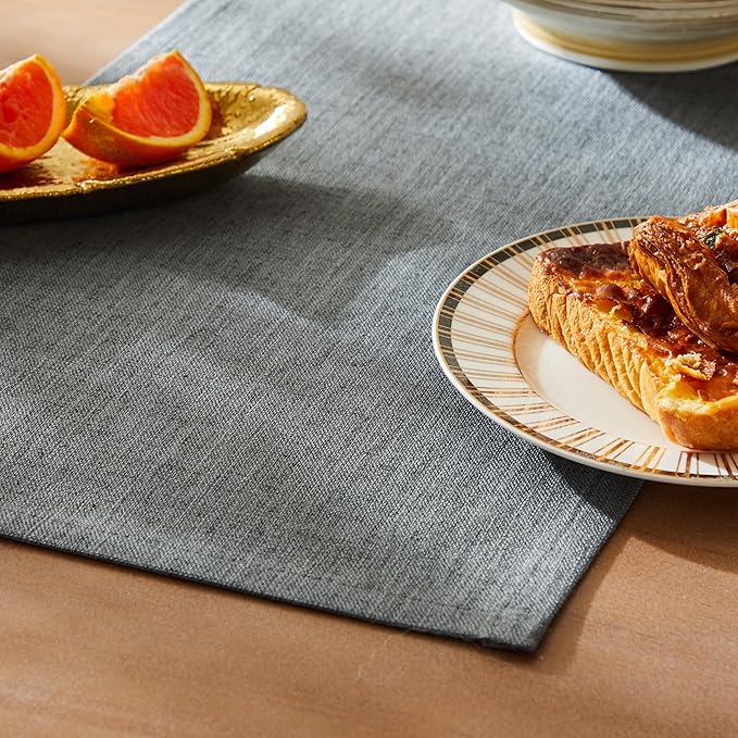 ZeeMart Rustic Cotton Linen Table Runner, 13x108 Inches Dark Grey, Farmhouse Style Dark Grey Table Runners 108 Inches Long, Washable Kitchen Dining Table Decoration for Home Party Decor