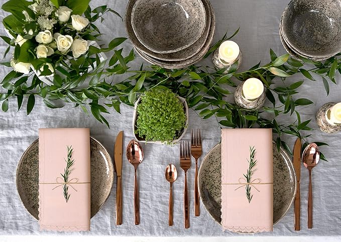 Blush Pink lace cotton linen 85%cotton 15%Linen 12 pcs set size-12x12 inches Dinner Napkins Everyday Use Premium Quality Over Sized Cloth Napkins Hemmed Ultra Soft Durable Hotel Quality