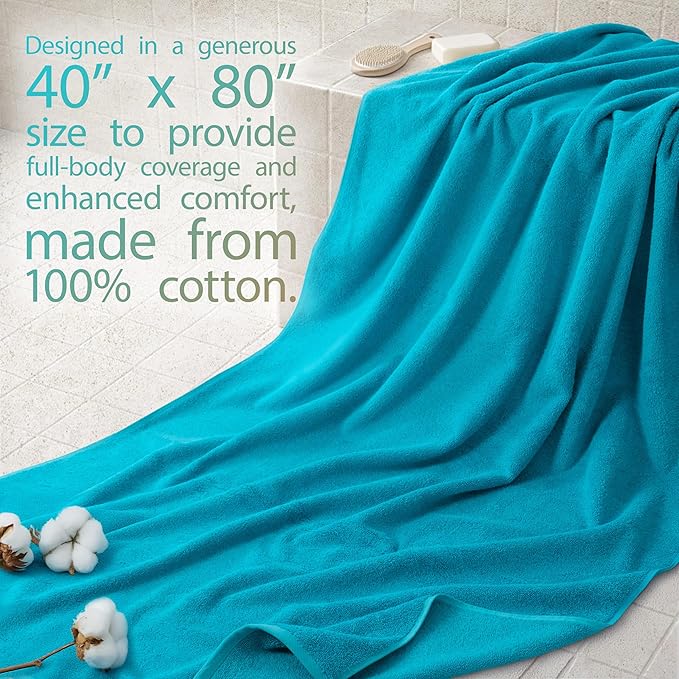 Cotton Paradise 100% Cotton Turkish Towel Set, Soft Absorbent Quick Dry, 40x80 Oversized Bath Sheet Towel, Ocean Aqua