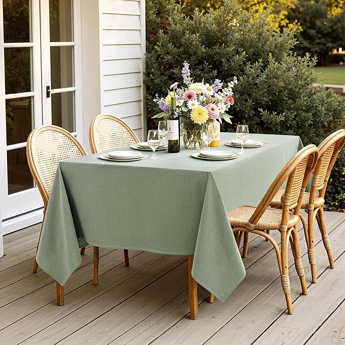 MIULEE Sage Green Linen Cotton Table Cloth Rectangle Tablecloth Spring Waterproof Spillproof Cross-Star Textured Table Cloth Decorative Farmhouse Style for Dining Party Weddings 60x84 Inch