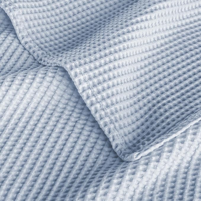 Exclusivo Mezcla 100% Cotton Waffle Blanket Queen Size for Bed, Lightweight and Breathable Gauze Muslin Blanket for Summer, Moisture-Wicking, Home Decor, 90"x90", Ice Blue