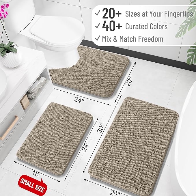 OLANLY Bathroom Runner Rugs 59x24, Soft Absorbent Chenille Bath Rugs, Rubber Backing Quick Dry, Machine Washable Long Bath Mats for Bathroom Floor, Tub and Shower, Home Decor Accessories, Warm Taupe