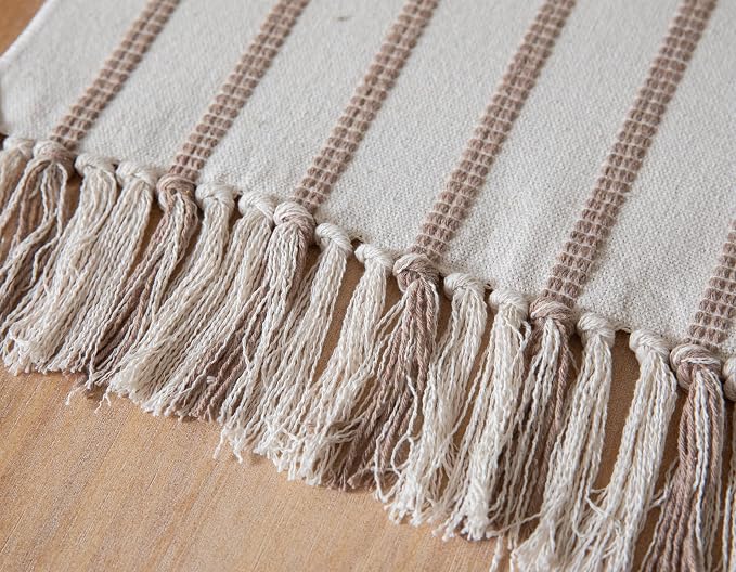 Caflife Boho Table Runner 72 Inchs Long Taupe and Beige, Cotton and Linen Woven with Tassels, for Modern Rustic Farmhouse Neutral Table Runners, Bohemian Kitchen Dining Table Home Decor