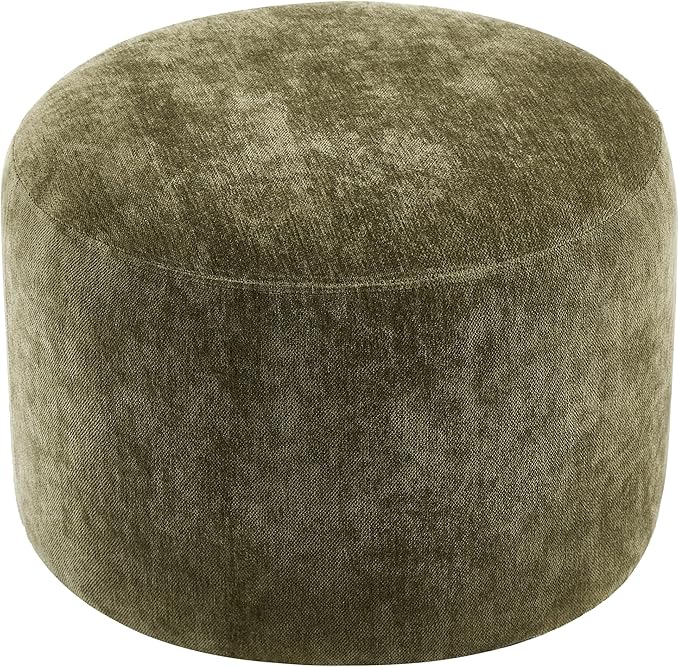 Upholstered Round Ottoman Set of 2, Green Pouf Ottoman, Modern Footstool with Soft Padded Seat & Solid Wood Frame, Multifunctional Vanity Stool Accent Seat for Living Room and Bedroom, Chenille