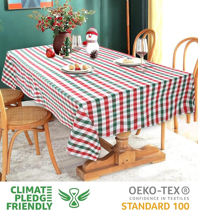 Urban Villa Tablecloth Christmas Tabletop Cover Kitchen Dining Tablecloth 100% Cotton Holiday Celebrations Wedding Dinner Parties Red/Green/White Color Rectangle 60X120 Inches 10-12 Seats Table Cloth