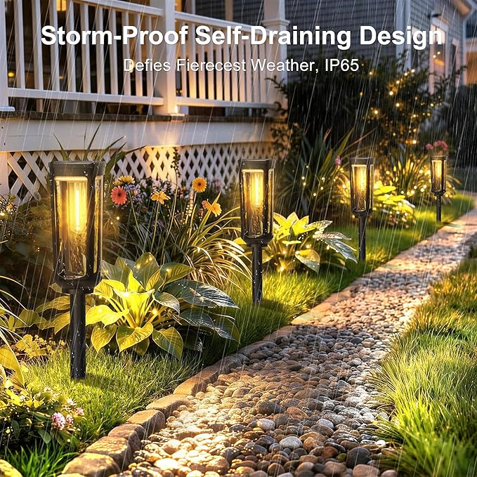 Solar Pathway Lights Outdoor Waterproof IP65, 6 Pack Warm White Solar Walkway Lights, Auto On/Off Outdoor Light for Lawn Garden Patio Driveway Decor Landscape Lighting