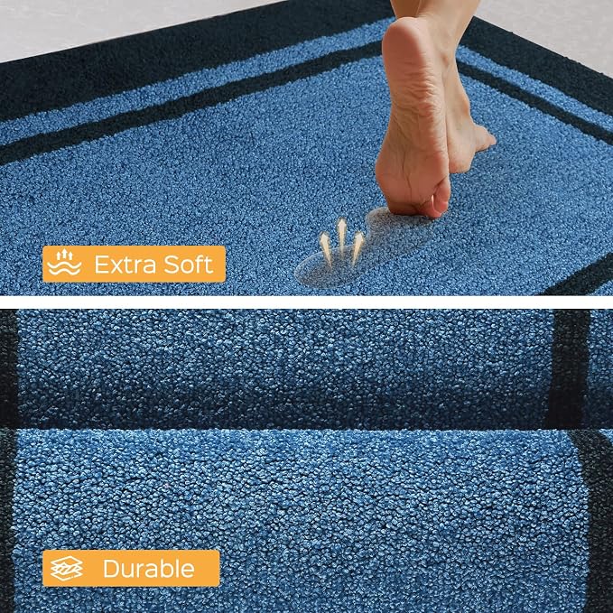 anllugs Kitchen Rugs 24" x 36", Non-Slip Machine Washable Kitchen Runner Rugs Floor Mats, Absorbent Comfort Standing Mats for Kitchen, Sink, Laundry and Hallway, Light Blue & Navy