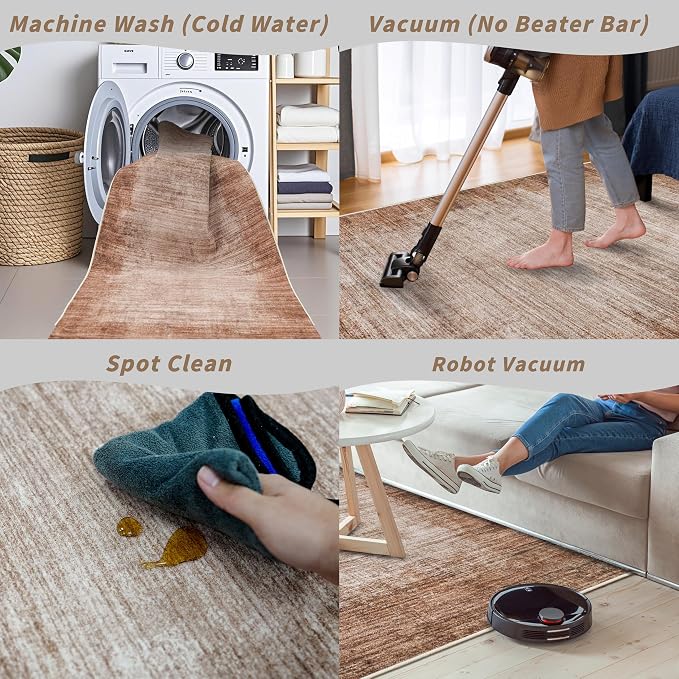 2x10 ft Washable Hallway Runner Rug – Non-Slip Long Carpet Runners for Kitchen Entryway Bedroom Living Room Bathroom,Stain-Resistant Low-Pile Modern Abstract Neutral (Warm Taupe,2x10)