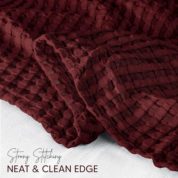 Utopia Bedding 100% Cotton Waffle Weave Blanket Twin Size for Couch Sofa Bed - Lightweight, Breathable Summer Blankets Soft and Cozy, Gifts for Women Home Room Decor (Burgundy, 90x72 Inch)