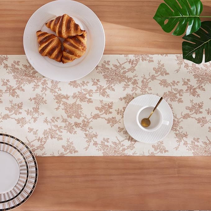 100% Cotton French Pastoral Table Runners, 13x72 Inch Terracota Farmhouse Table Runners 72 Inches Long, Vintage Flowers Print Home Decors