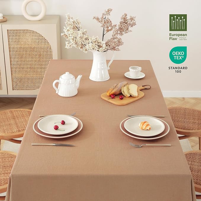 100% Pure Linen Tablecloths 90x132Inches,Rectangle Table Cloth for Dining,Picnic,Weddings and Restaurants,Durable Stonewashed Tablecloths (Re-Beige, Rectangle - 90 x 132 Inch)