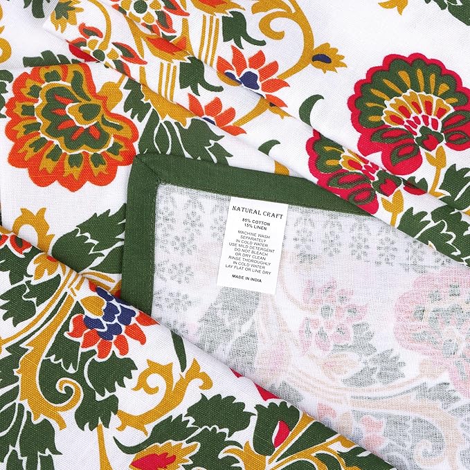 Cloth Napkins Set of 12 Cotton Linen Printed Dinner Napkin Perfect for Parties Weddings Cocktail 20x20 Every Day Use Reusable Washable Good Absorbency (Green Floral Print, Napkins (Pack of 12))