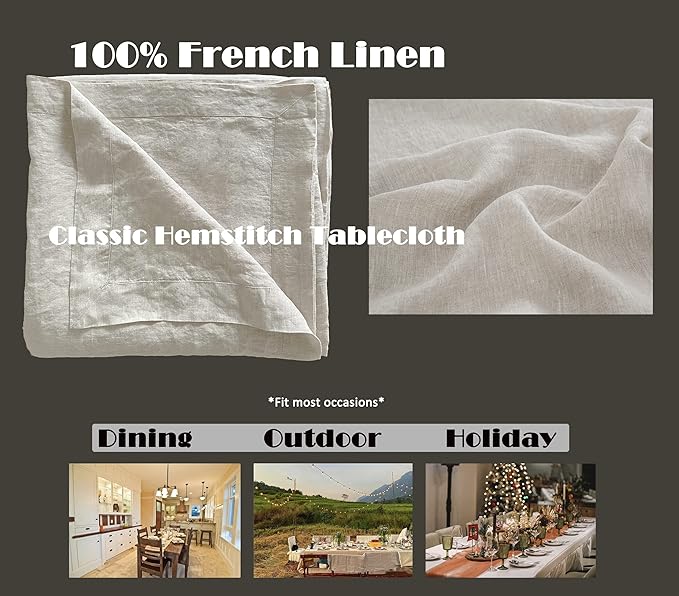 Linen World Linen Tablecloth,100% French Linen Natural Tablecloth 55" x 55" Inch,Washable Square Tablecloth for Dining,Outdoor,Weddings and Restaurants,Decorative Thanksgiving Christmas