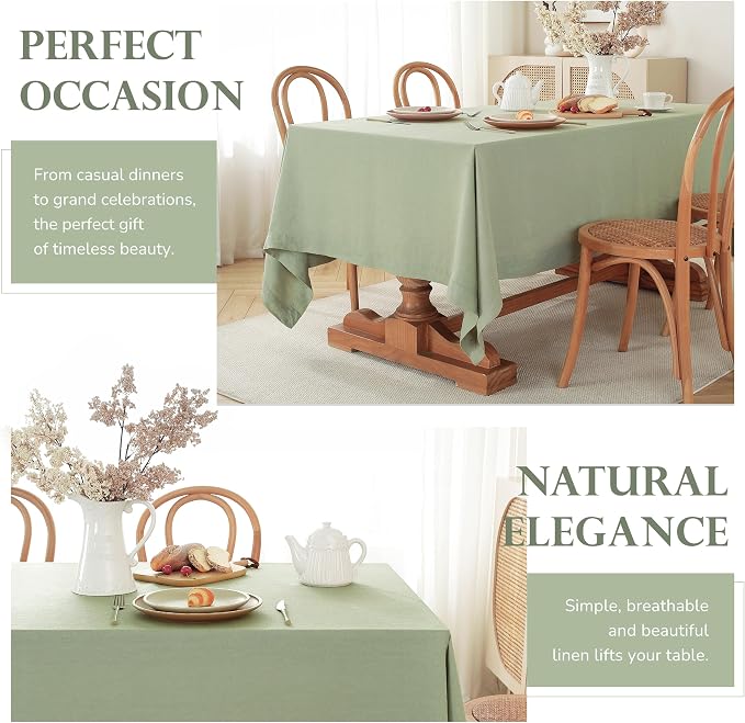 100% Pure Linen Tablecloths 60x120Inches,Rectangle Table Cloth for Dining,Picnic,Weddings and Restaurants,Durable Stonewashed Tablecloths (Re-Sage, Rectangle - 60 x 120 Inch)