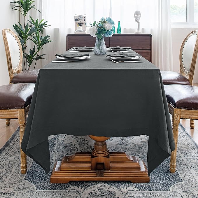 Linen World 100% Linen Tablecloth,Grey Tablecloth 90" x 60" Inch,Washable Rectangular Tablecloth for Dining,Outdoor,Weddings and Restaurants,Decorative Thanksgiving Christmas,Jacquard Weave Design