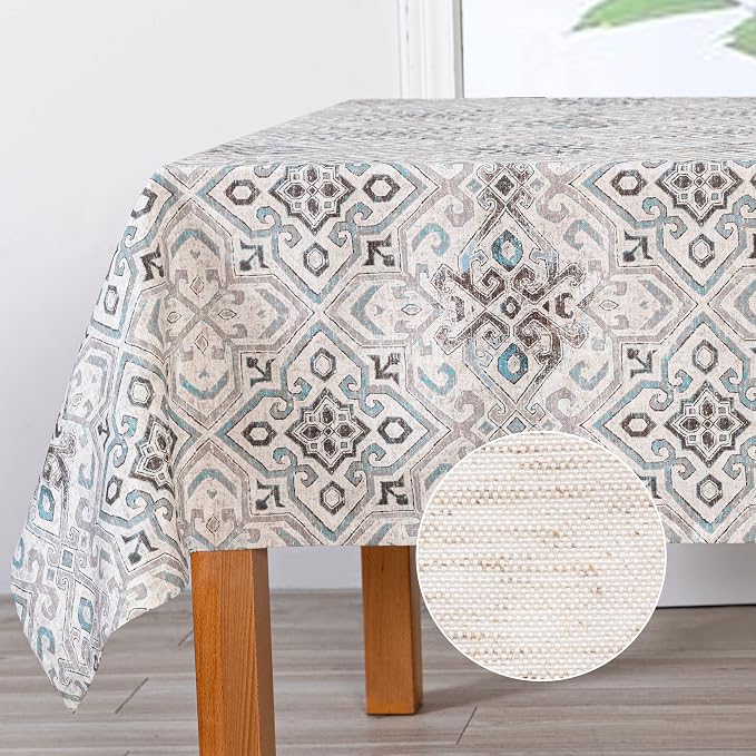 MYSKY HOME Rectangle Tablecloth 60x84 Inches -Linen Farmhouse Geometric Patterned Tablecloth Waterproof Decorative Washable Fabric Table Cloth for Kitchen Dining Moroccan Tablecloth, Grey