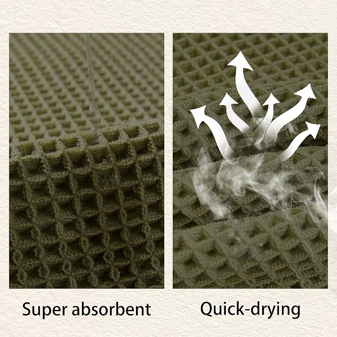 Waffle Bath Mat Non Slip, Boho Bathroom Rug, Super Absorbent Quick Dry Bathroom Mat, Soft Farmhouse Bath Rug with Tassels, Small Washable Shower Mats for Floor 20"x32", Square Olive Green