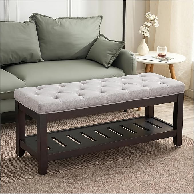 44" Entryway Bench with Shoe Storage, End of Bed Bench, Upholstered Ottoman Storage, 500 LBS Capacity for Entryway, Living Room, Hallway