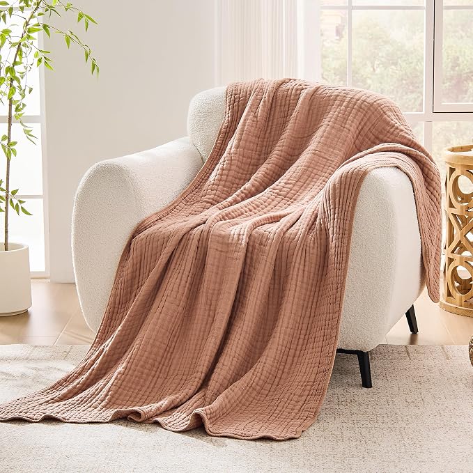 VANJOROY 9-Layer Muslin Throw Blanket Twin 60" x 80" Coffee, 100% Cotton Organic Breathable Lightweight Large Throw for Couch Bed Quilt and Bedspread - All Season Muslin Soft Gauze Blanket