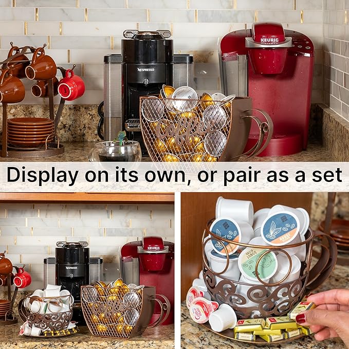 Made Easy Kit Coffee Pod Basket Organizer Practical Decoration - Compatible with Keurig K-Cup Pods & Capsules - Home Cafe Bar Decor Useful Kitchen Countertop Freestanding (Mountable Mug Vintage)