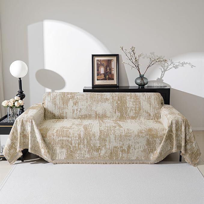 MEETSKY Couch Cover Sofa Cover Washable, Chenille Abstract Geometric Boho Sofa Covers for 2 Cushion Couch Sofa, Sofa Slipcover Love seat Pet Couch Covers for Sectional Sofa, 71" x 118", Khaki