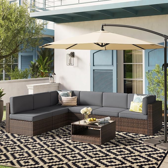 SAND MINE Waterproof Outdoor Rug 8x10 ft, Plastic Reversible Rug, Modern Area Rug, Large Floor Mat for Outdoors, RV, Patio, Backyard, Deck, Picnic, Beach, Camping, Black & Beige
