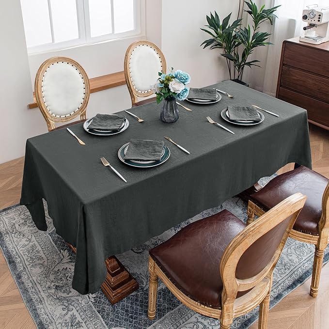 Linen World 100% Linen Tablecloth,Grey Tablecloth 120" x 60" Inch,Washable Rectangular Tablecloth for Dining,Outdoor,Weddings and Restaurants,Decorative Thanksgiving Christmas,Jacquard Weave Design