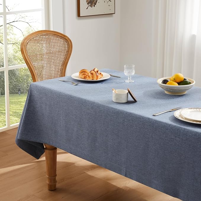 ZeeMart Basic Linen Textured Table Cloth, 60 x 120 Inch Navy Blue, Farmhouse Style Dark Blue Rectangle Tablecloth, Wrinkle Resistant Washable Heavy Weight TableCloths