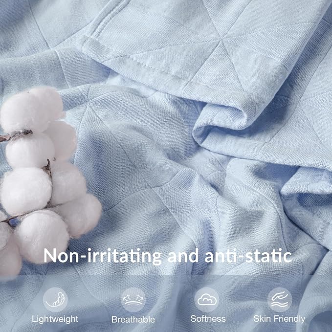 Exclusivo Mezcla 100% Cotton Muslin Blanket for Bed, King Size 4-Layer Moisture-Wicking and Breathable Ultra Soft Gauze Blanket for Spring Summer, 104"x90", Ice Blue