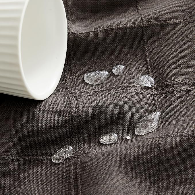 ZeeMart Linen Checked Table Cloth 60x84 Inches (Fit 5ft, Narrow Fit 6ft Rectangle Table), Farmhouse Style Plaid Embroidered Water Resistant Table Cover, Charcoal