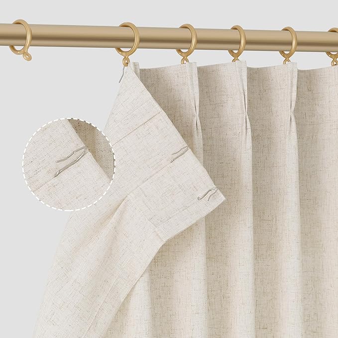 Aersas Natural Pinch Pleat Linen Curtains 102 Inch Length 2 Panels Set for Bedroom Dining Room Semi Sheer Linen Boho Farmhouse Neutral Window Curtains 102 Inches Long for Living Room Nursery 50x102