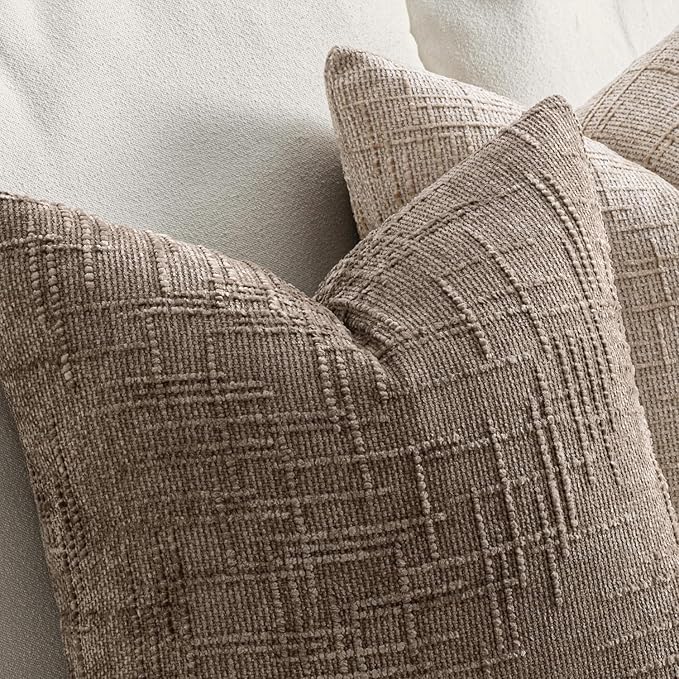 MIULEE Textured Throw Pillow Covers Thick Chenille Decorative Pillows Taupe Grey 22x22 Inch Set of 2 Modern Boho Farmhouse Home Decor Neutral Cushion Covers for Couch Sofa Living Room Bedroom