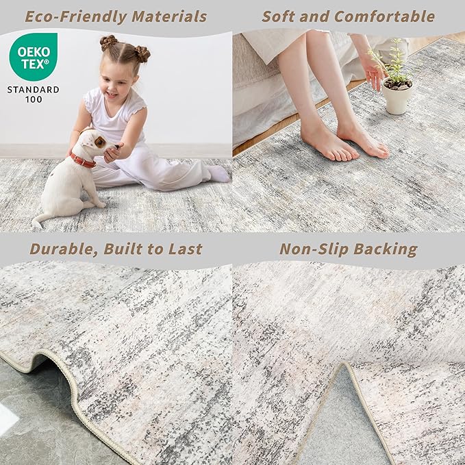 3x12 ft Non Skid Hallway Runner Rug - Kitchen Runner Rug with Rubber Backing Low Pile Thin Carpet Runners for Kitchen Entryway Bathroom,Modern Abstract Neutral（Gray Beige,3x12）