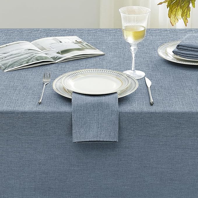 Softalker Large Blue Tablecloth Rectangular 104 x 60 Inch Linen Textured Outdoor Table cloth Stain and Wrinkle Resistant Table Cover for Spring,Easter,Summer,Party,Garden,Coffee Vintage Decor Tabletop