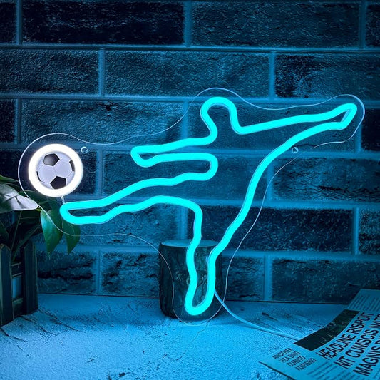 Allball Soccer Neon Sign, Football Neon Light USB Powered, for Football Player LED Sign Man Cave Youth Soccer Trophies Theme Party Room Bedroom Decor Birthday Gifts(15.7 * 10.6 In)(Side kick style)