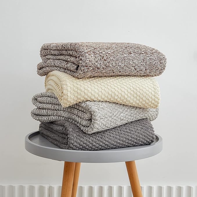 Longhui bedding 100% Cotton Knitted Throw Blanket – Coffee, Soft & Cozy, Machine Washable, 60"x80" – Perfect for Living Room, Couch, Sofa, Bed or Travel