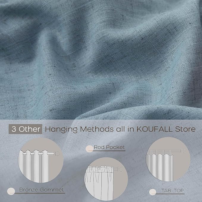 KOUFALL Light Country Blue Kitchen Curtains,Linen Sheer Boho Rustic Farmhouse Short Curtains for Bathoom,45 Inch Length,Grey Dusty Blue