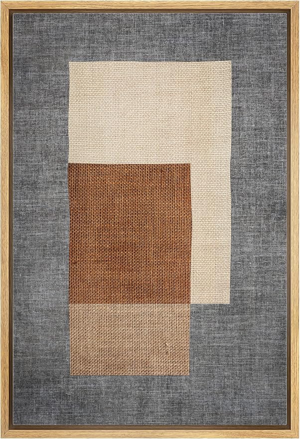 IDEA4WALL Framed Canvas Print Wall Art Mid-Century Brown & Blue Blocks Abstract Geometric Illustrations Modern Art Minimalism Shapes Multicolor Boho for Living Room, Bedroom, Office - 24"x36" Natural