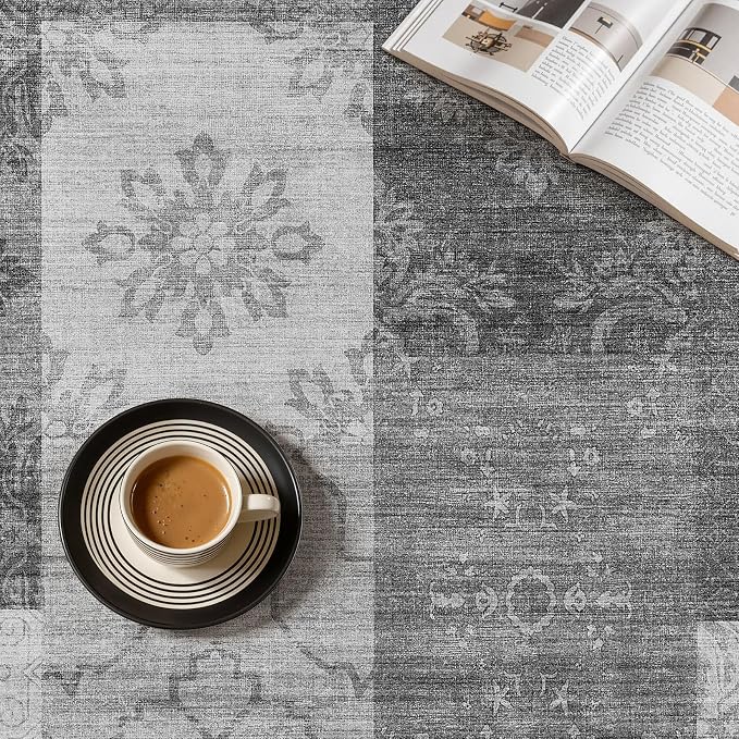 UERMEI 5x7 Area Rug for Living Room - Washable Vintage Carpet, Non-Slip Soft Large Indoor Floor Rugs for Bedroom Home Office & Under Dining Table Decor, Gray Block