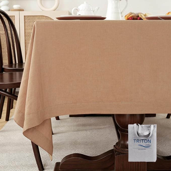 100% Pure French Linen Tablecloths 55x55inch Durable Stonewashed Square Table Clothes for Dining Kitchen and Parties (SQ-Beige, Square - 55 x 55 Inch)
