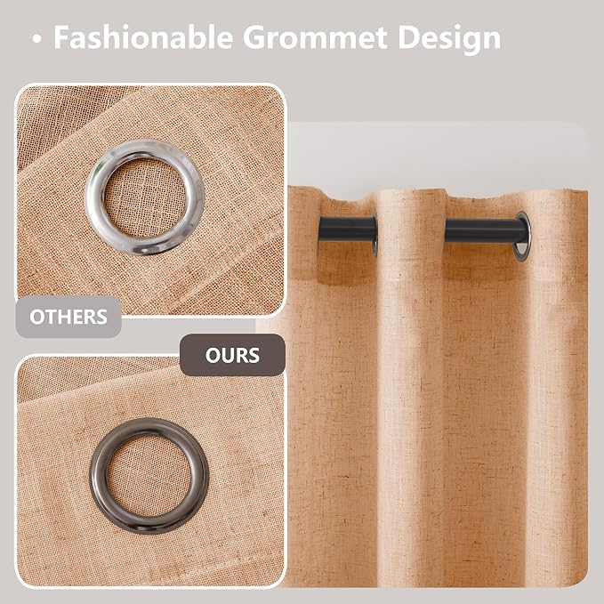 Linen Blended Sheer Curtains & Drapes - 72 Inches 2 Panels Set | Light Filtering & Semi-Sheer Privacy Protection, Grommet Top, Fits Living Room and Bedroom, 54 Inches Wide, Burnt Orange