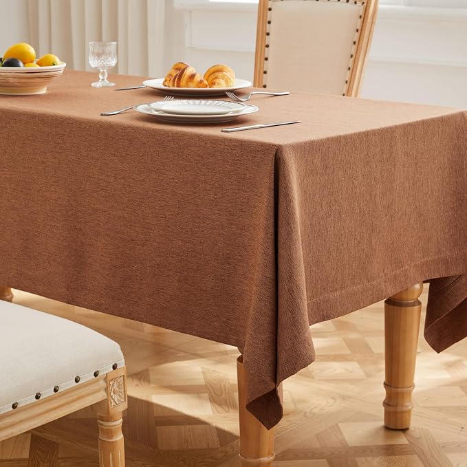 ZeeMart Basic Linen Textured Table Cloth, 60 x 84 Inch Caramel, Farmhouse Style Rust Rectangle Tablecloth, Wrinkle Resistant Washable Heavy Weight TableCloths