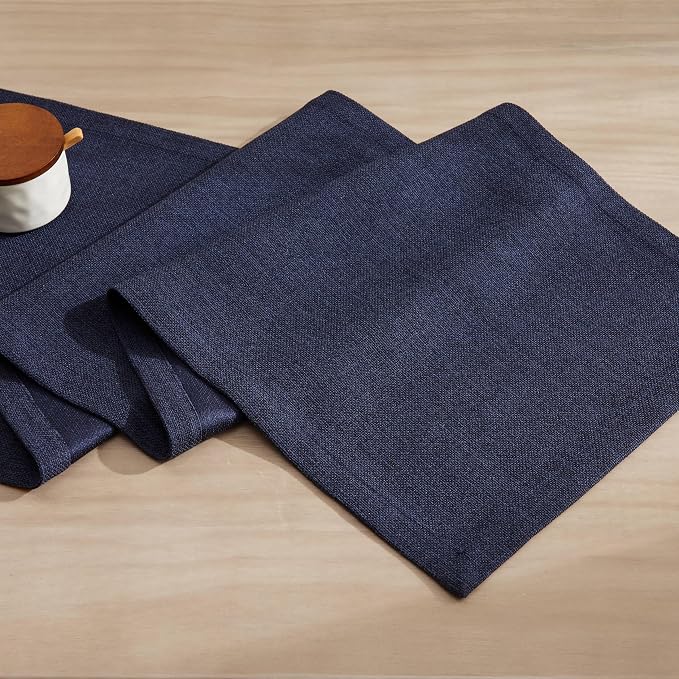 ZeeMart Burlap Style Farmhouse Table Runners 72 Inches Long, Navy Rustic Woven Dining Table Runner for Everyday Use, 14x72 Inches, Navy