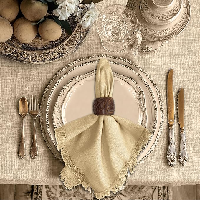 COTTON CRAFT Cloth Napkins with Fringe Border - Set of 12 Soft Pure Cotton Napkins - Reusable Lunch Brunch Dinner Spring Summer Everyday Dining Table Linen - 18 x 18 inches - Beige