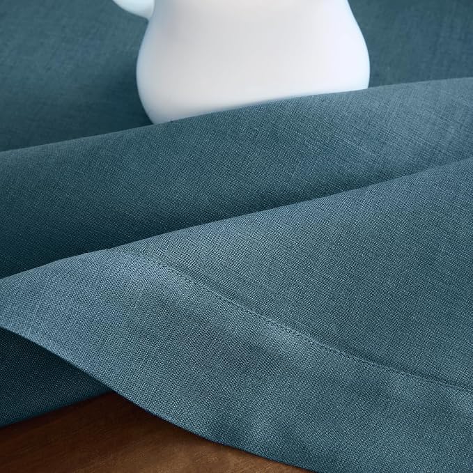 Solino Home Linen Square Tablecloth 52 x 52 Inch - 100% Pure Linen Peacock Blue Table Throw - Fete, Machine Washable Table Cloth