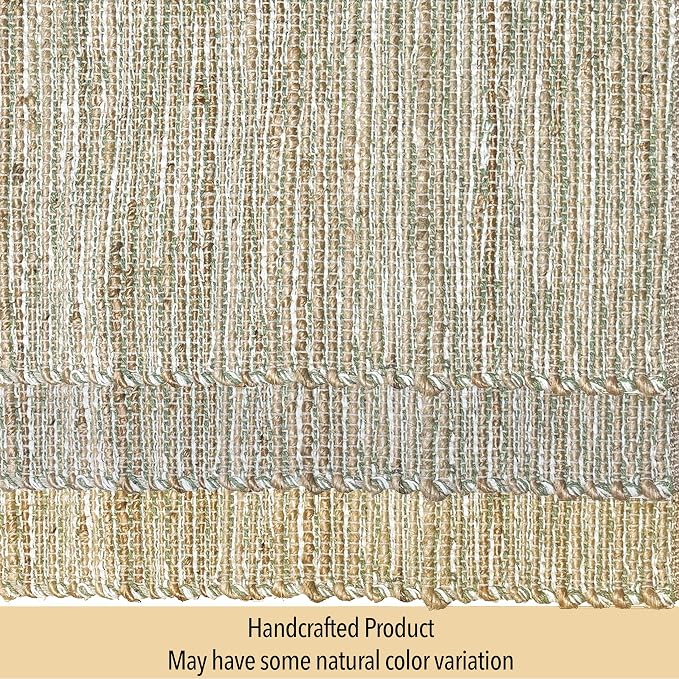 Chardin home Natural Jute Table Runner 13x48 Inch – Vintage Boho Rustic Table Decor – Handwoven Table Runner in Natural Jute and Sage Green-White – Farmhouse Dining or Console Table Accent