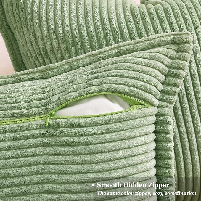 decorUhome Summer Corduroy Sage Green Euro Sham Throw Pillow Covers 24x24 Set of 2 Decorative Soft Boho Farmhouse Couch Pillow Covers for Living Room Bed Sofa Broadside Striped Pillow Cases