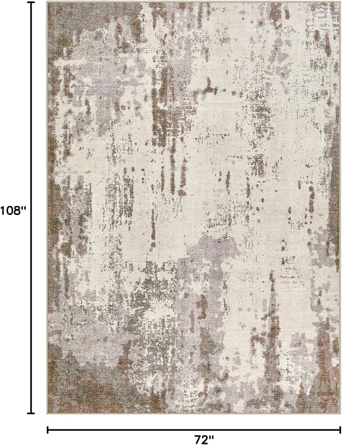 UERMEI 6x9 Area Rug Living Room Rugs - Washable Neutral Modern Abstract Soft Thin Rug Indoor Floor No Slip Rug Carpet for Bedroom Under Dining Table Home Office Decor - Brown/Grey/Beige