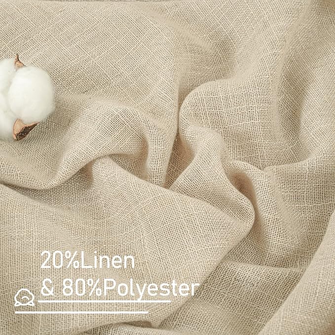 LAMIT Linen Curtains 45 Inch Length 2 Panels Set for Bedroom, Light Filtering Semi Sheer Neutral Short Decorative Window Drapes with Bronze Grommet for Kitchen, 52 X 45 Inch, Linen
